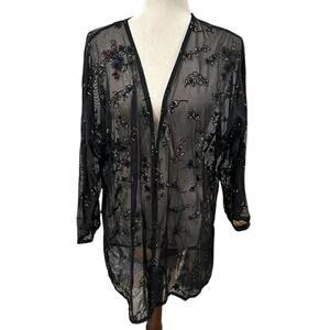 Unbranded Sheer Net Black Jacket with Glitter Floral Detail 3/4 Sleeve No Size